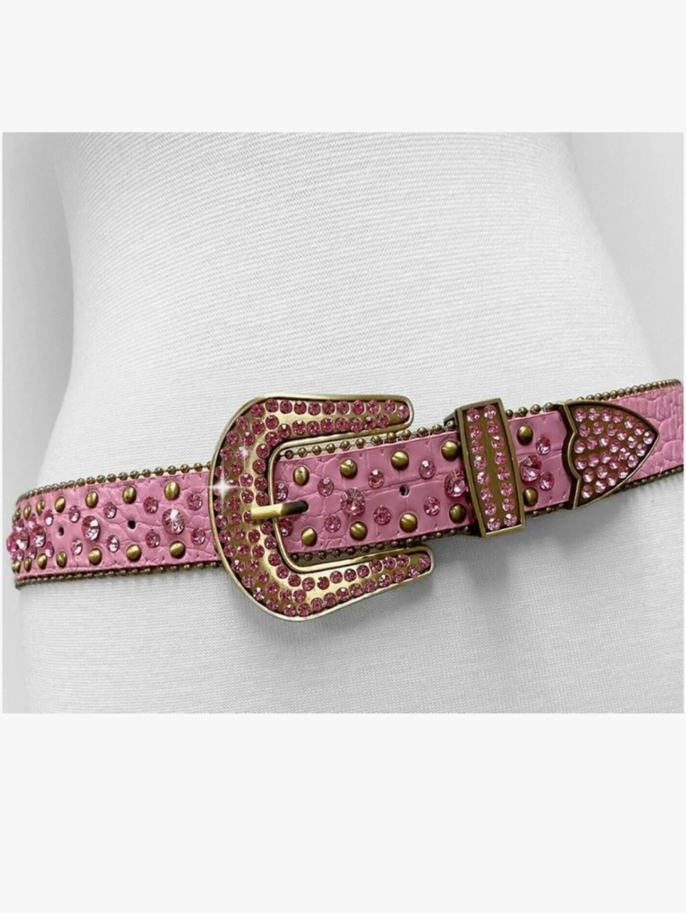 Pink Embellished Women’s Belt with Crystal Accents XL 38” - Picture 2 of 4